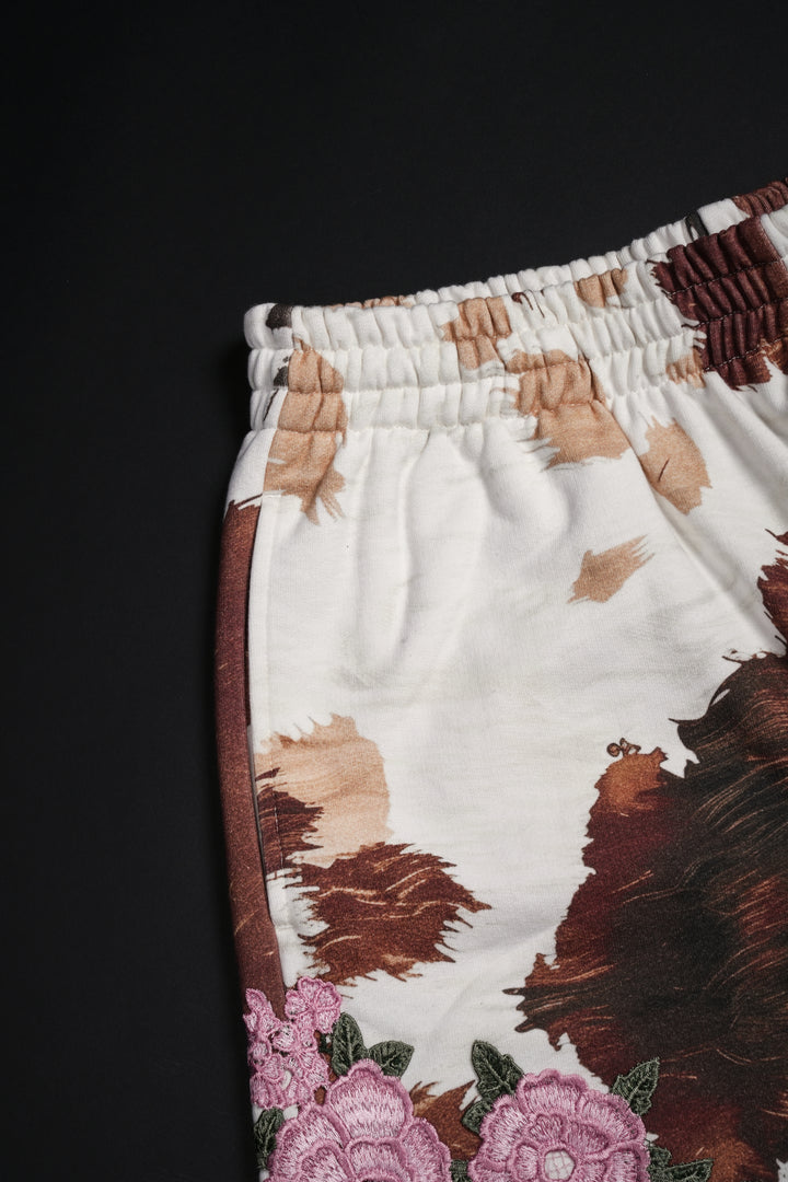 Baby Pink Rose Baggy Shorts in Cow Print