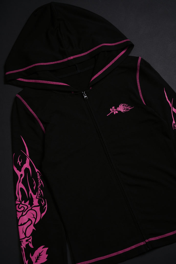 Roses's Kiss Pookie Zip Up Hoodie in Black