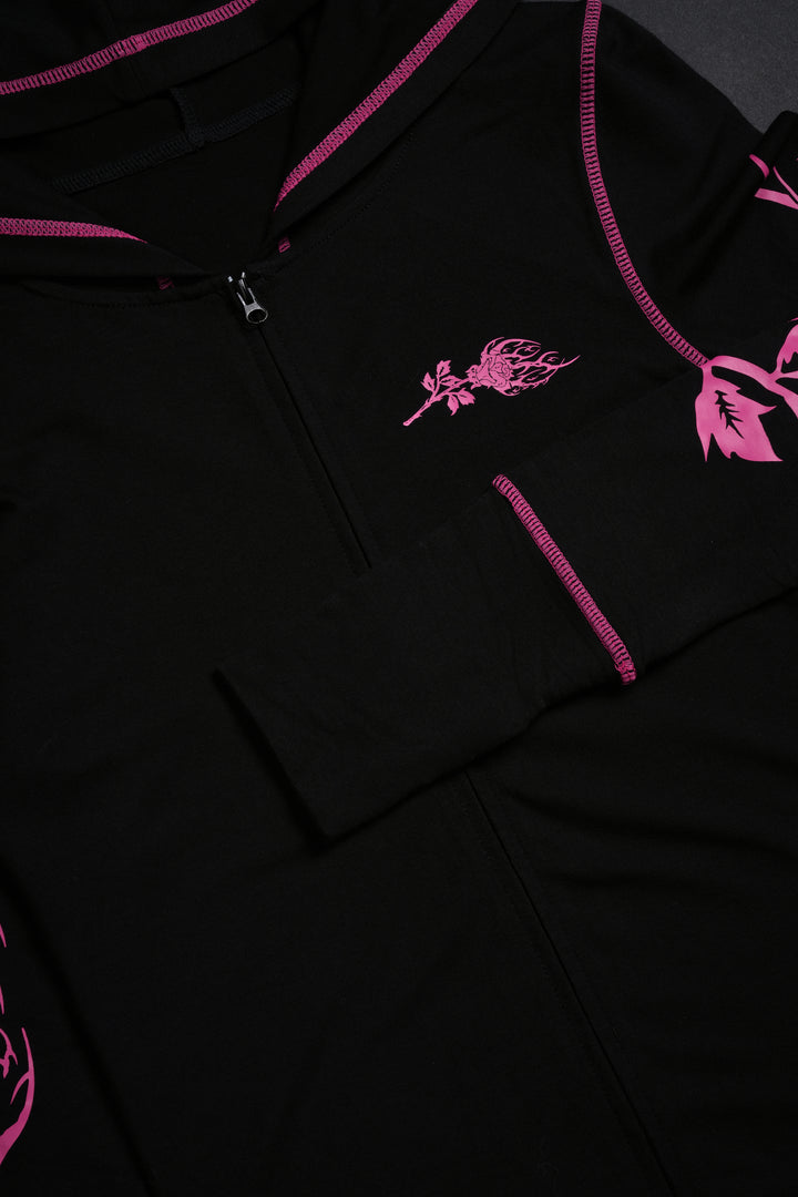 Roses's Kiss Pookie Zip Up Hoodie in Black