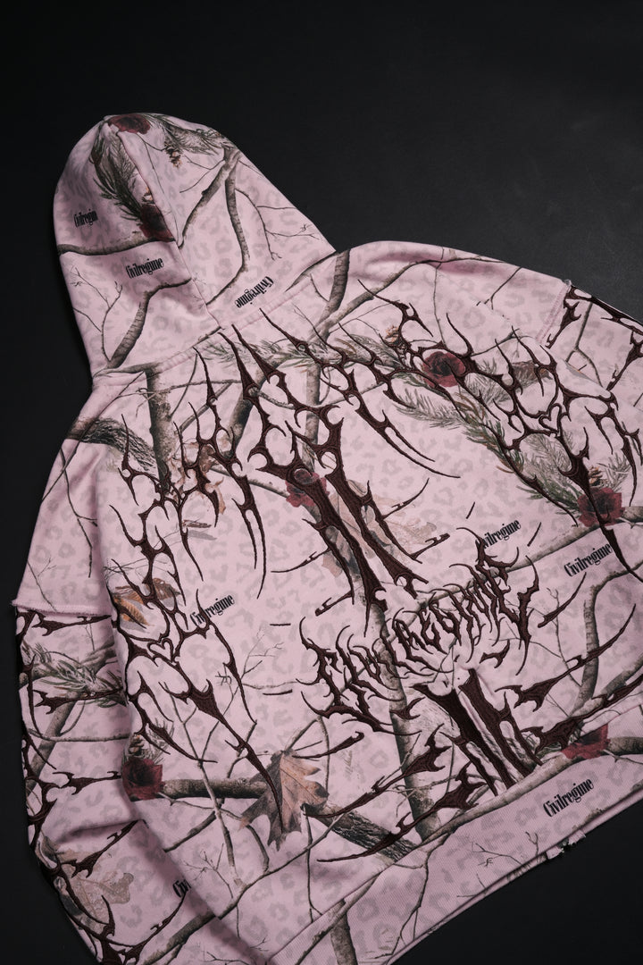 Core Brigade Civil Zip Up Hoodie in Baby Pink Real Leopard Camo
