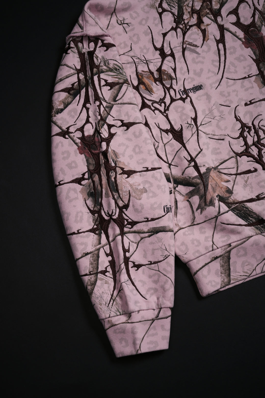 Core Brigade Civil Zip Up Hoodie in Baby Pink Real Leopard Camo