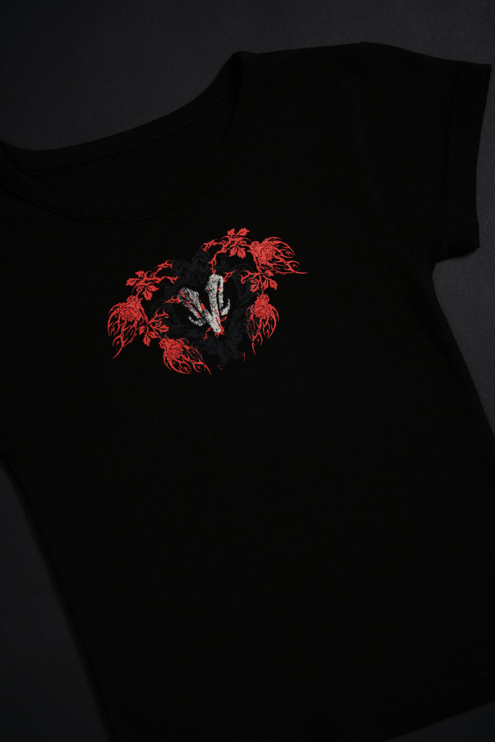 The Red Reign Baby Tee in Black