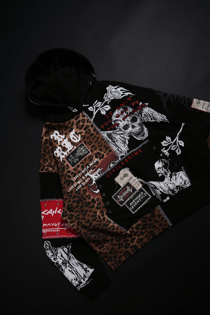 Pieces Of You Destroy Hoodie in Leopard Black