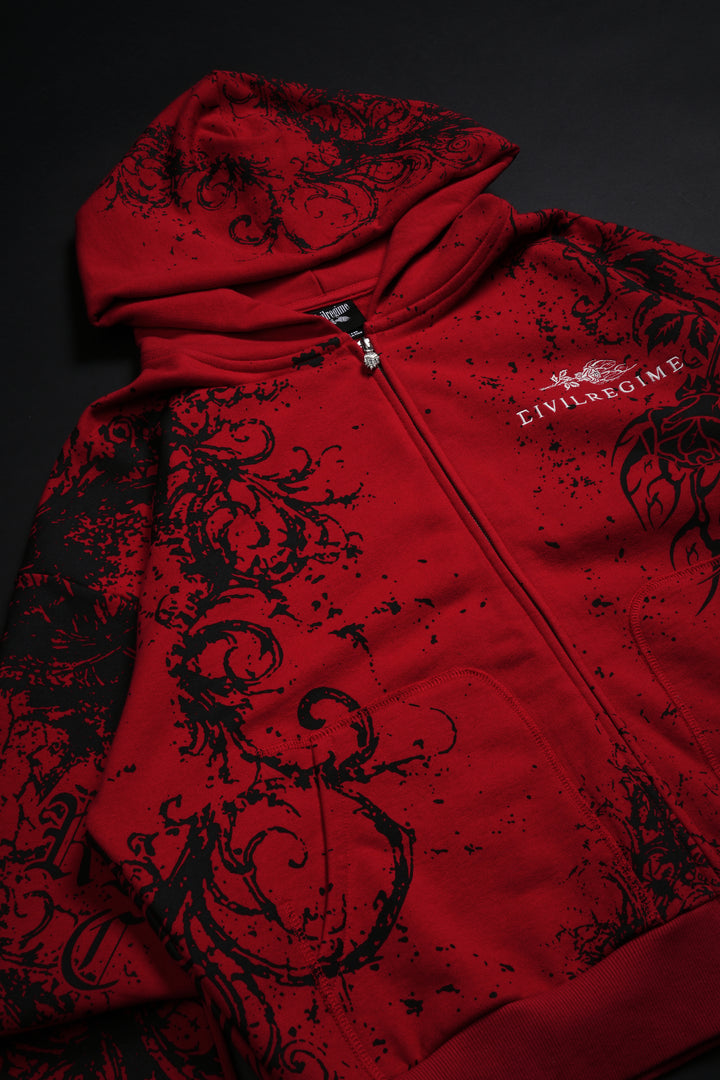 Ancient Ones Civil Zip Up Hoodie in E-Red