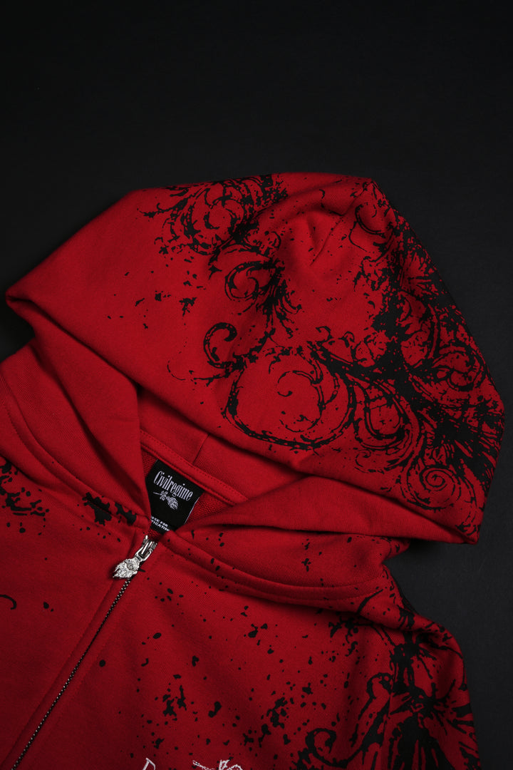Ancient Ones Civil Zip Up Hoodie in E-Red