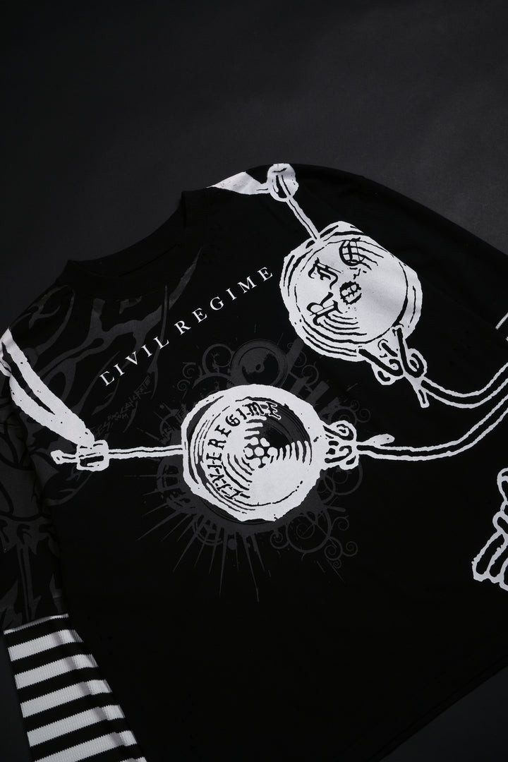 Music On, World Off Distressed Twofer in Black Stripe Black/White