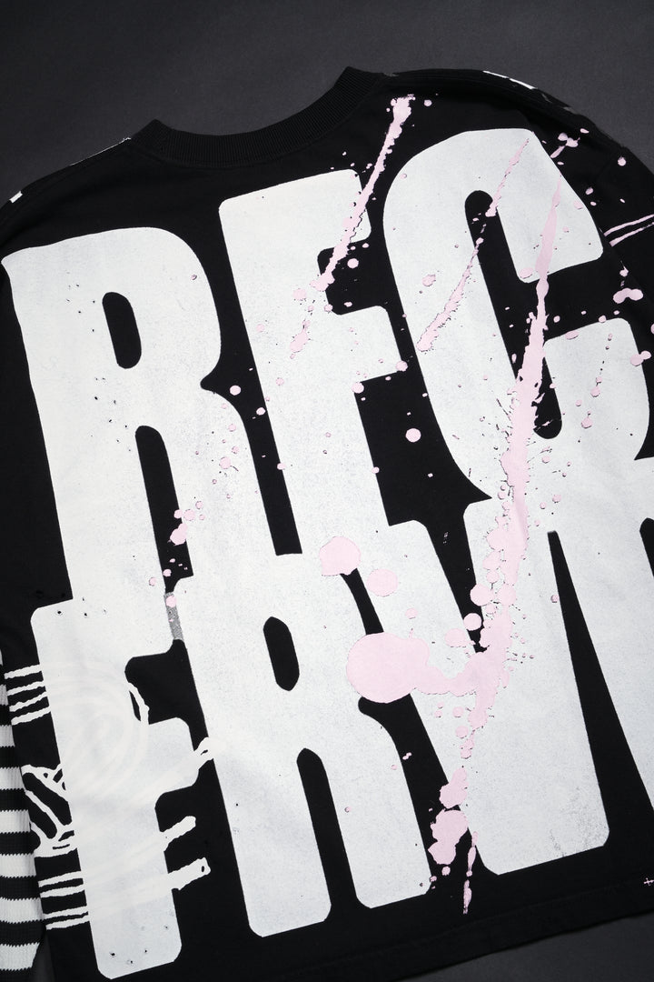 Music On, World Off Distressed Twofer in Black Stripe Black/White