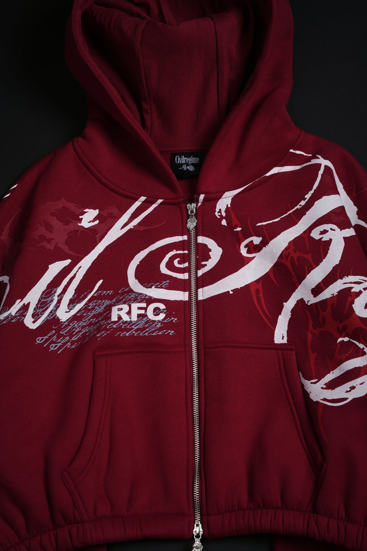 Letter To You Ultra Crop Zip Up Hoodie in Dark Red