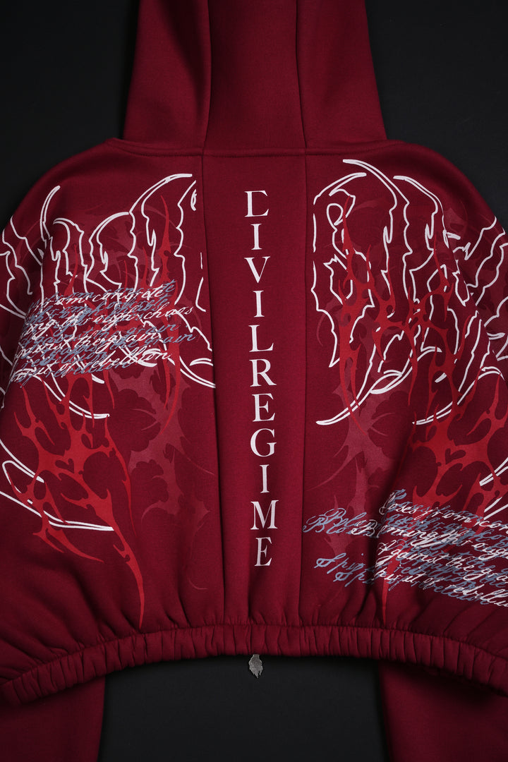 Letter To You Ultra Crop Zip Up Hoodie in Dark Red