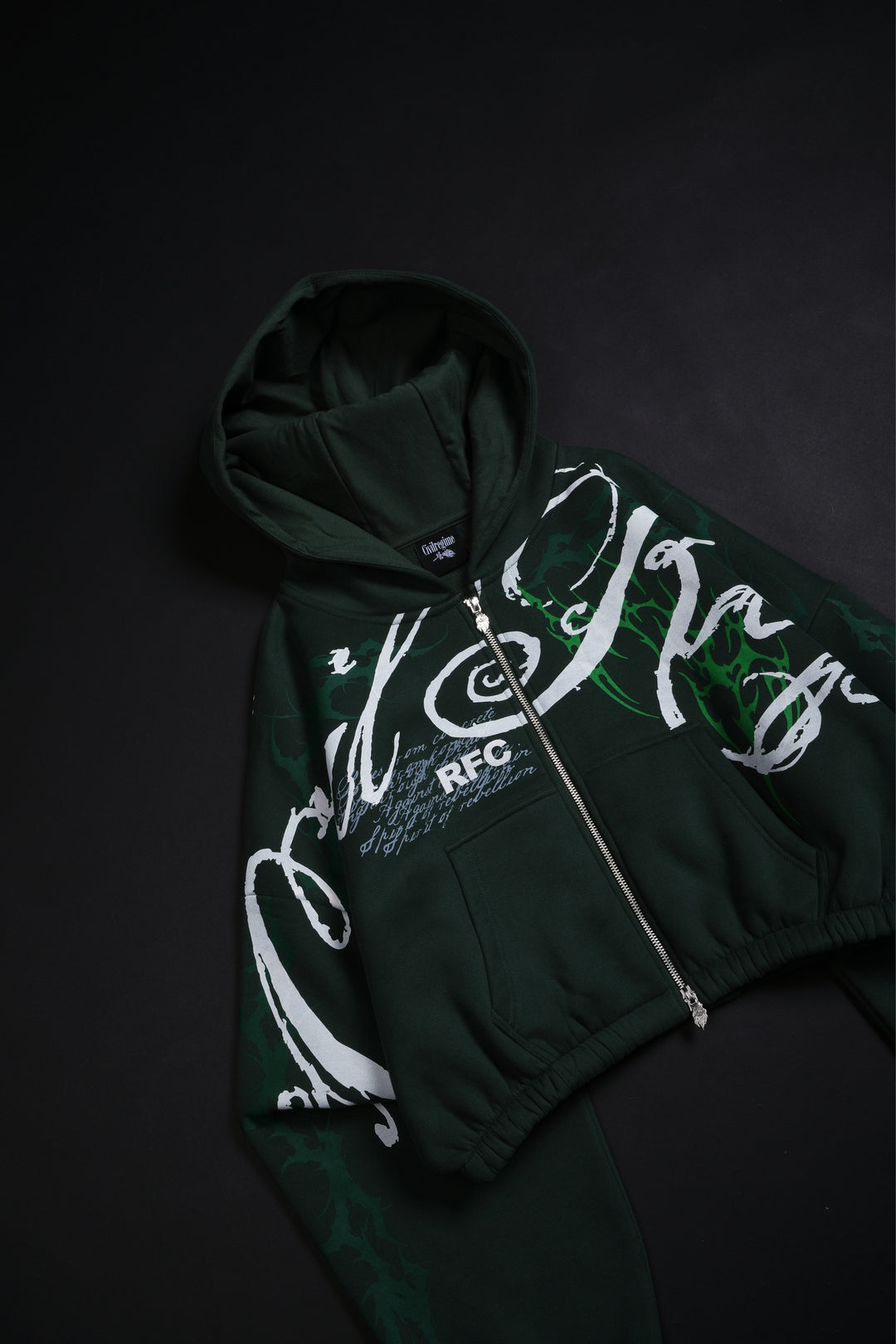 Letter To You Ultra Crop Zip Up Hoodie in Dark Green