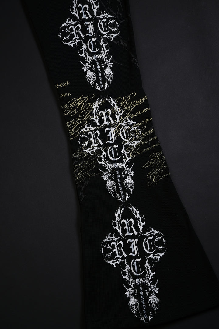 Reverse Curse Waffle Thermal Flared Leggings in Black
