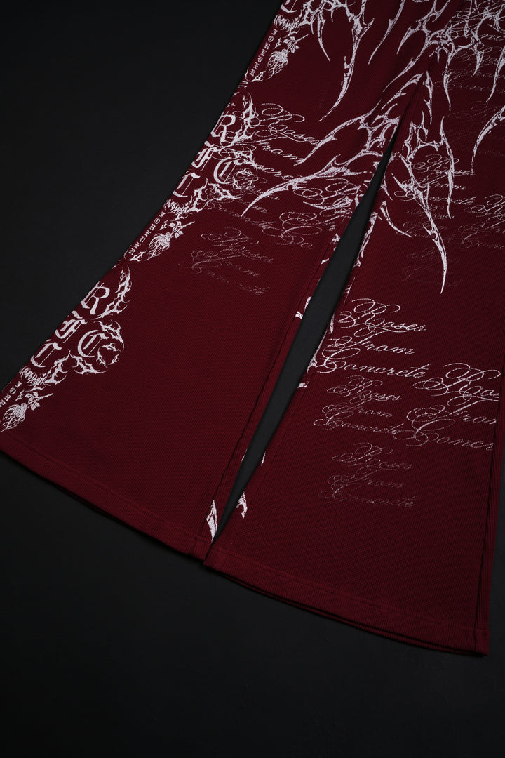 Reverse Curse Waffle Thermal Flared Leggings in Oxblood