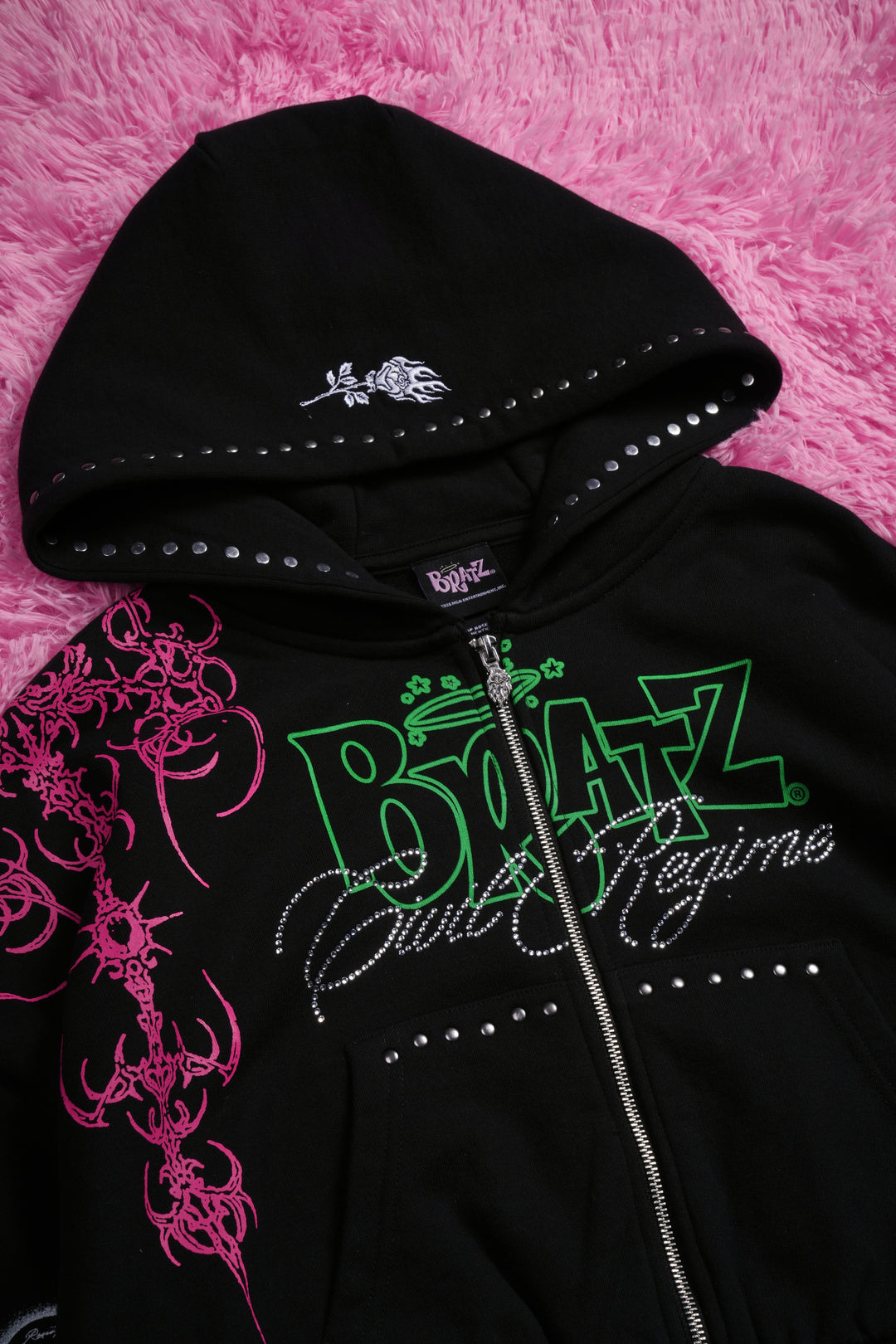 Petal With A Problem Ultra Cropped Zip Hoodie in Black