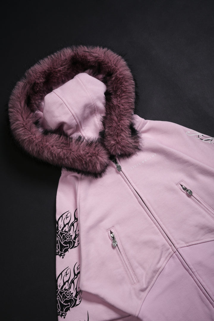 Deadly Alliance Angel Crop Fur Zip Up Hoodie in Baby Pink