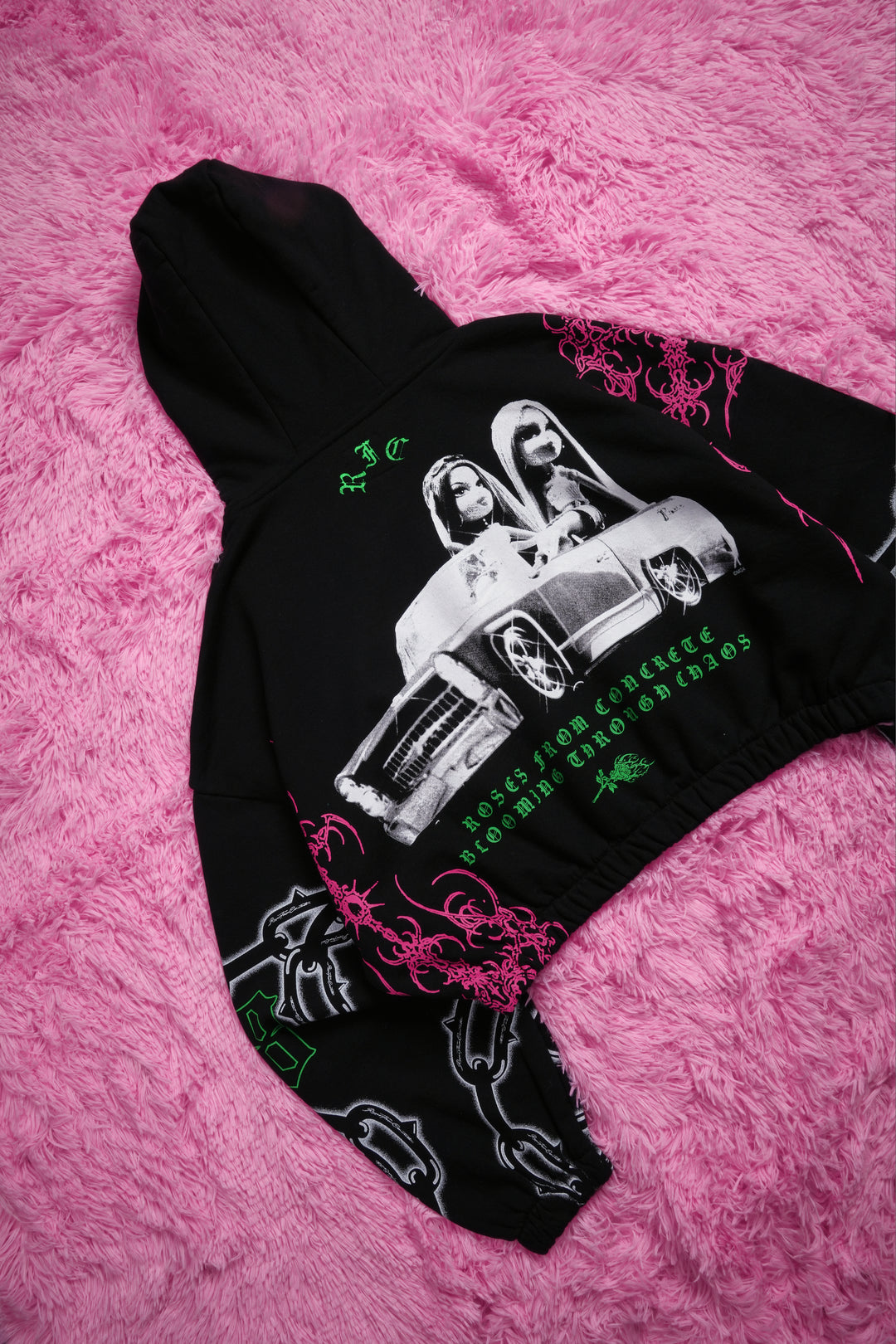 Petal With A Problem Ultra Cropped Zip Hoodie in Black