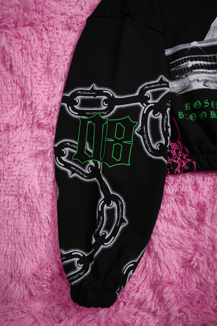 Petal With A Problem Ultra Cropped Zip Hoodie in Black