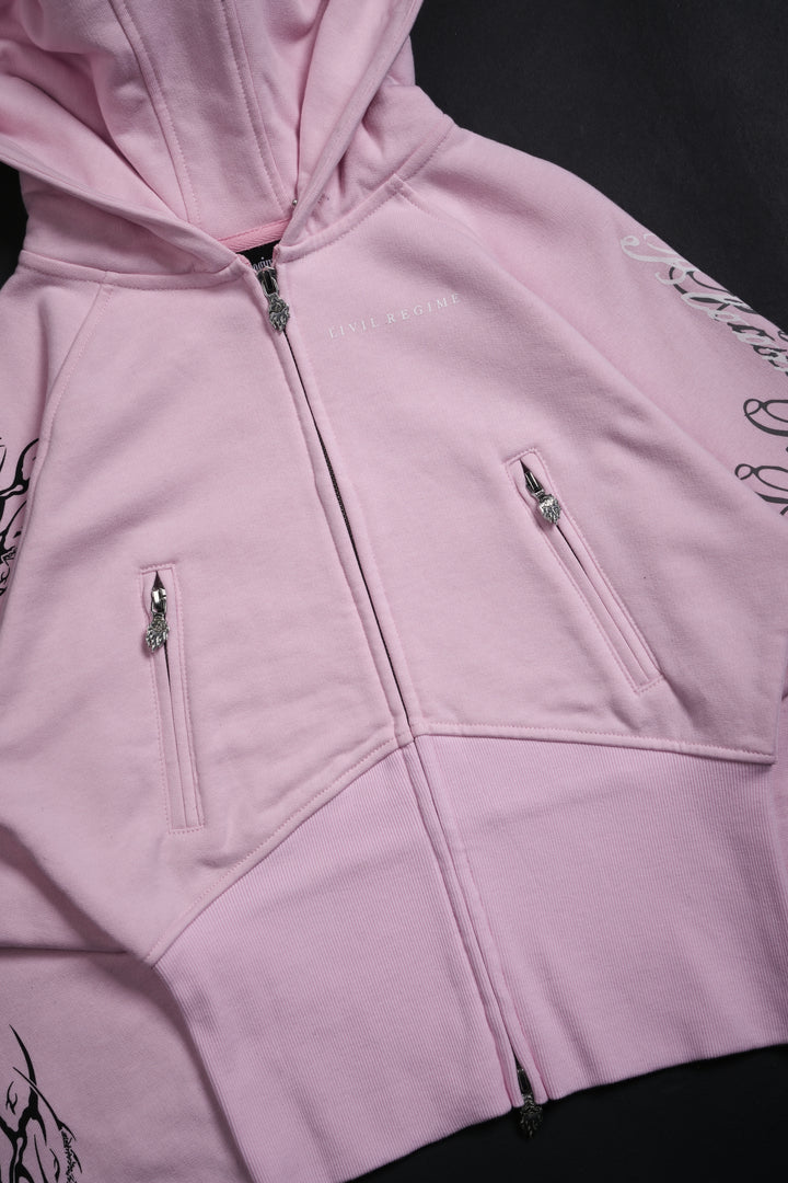 Deadly Alliance Angel Crop Fur Zip Up Hoodie in Baby Pink