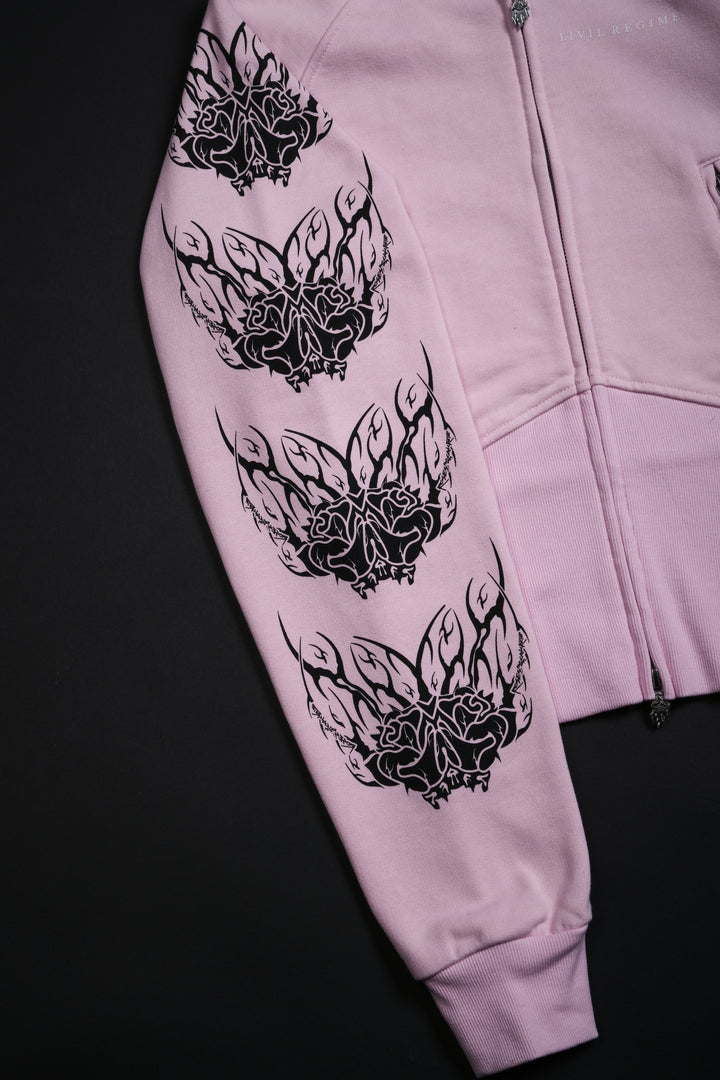 Deadly Alliance Angel Crop Fur Zip Up Hoodie in Baby Pink