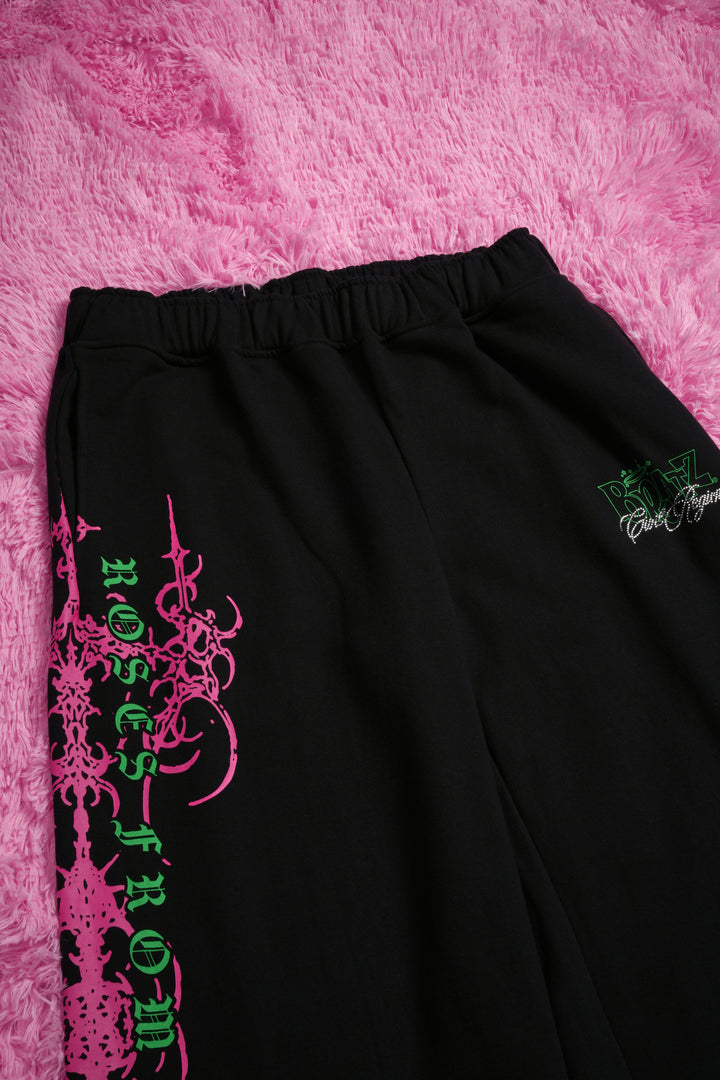 Petal With A Problem Ultra Lowrise Wide Leg Fleece Pants in Black