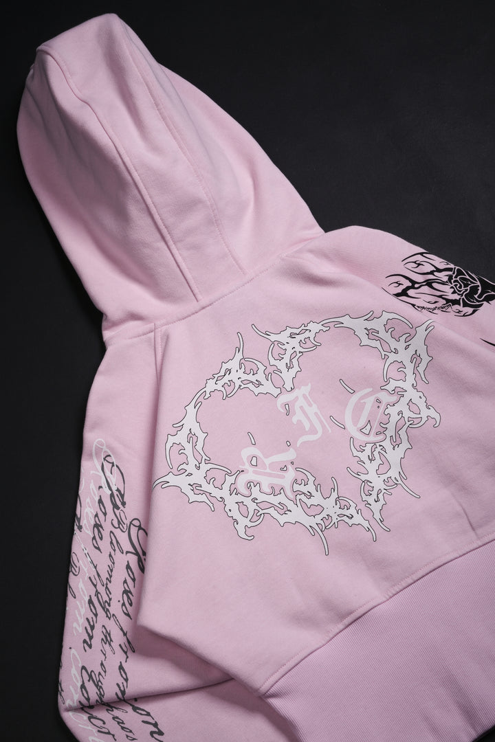 Deadly Alliance Angel Crop Fur Zip Up Hoodie in Baby Pink