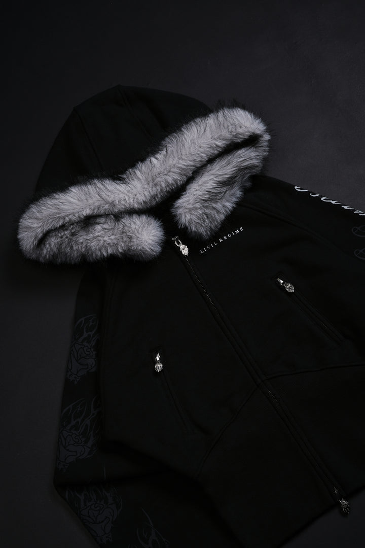 Deadly Alliance Angel Crop Fur Zip Up Hoodie in Black