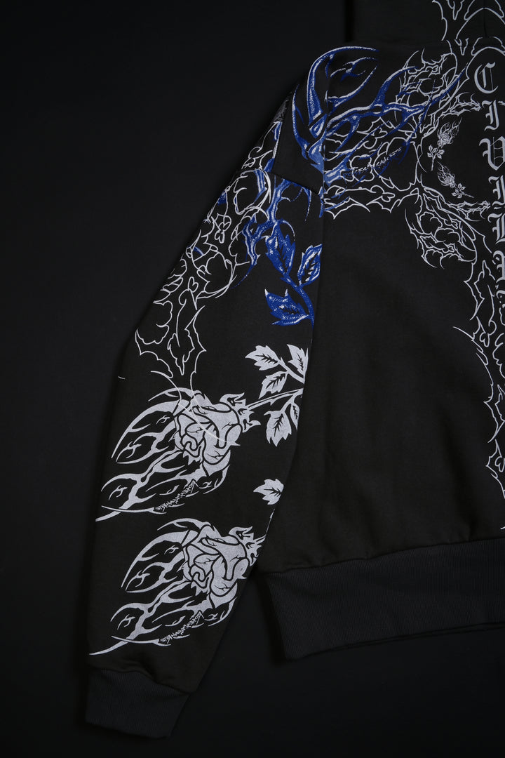 Corpse Flame Outliers Distressed Zip Up Hoodie in Charcoal