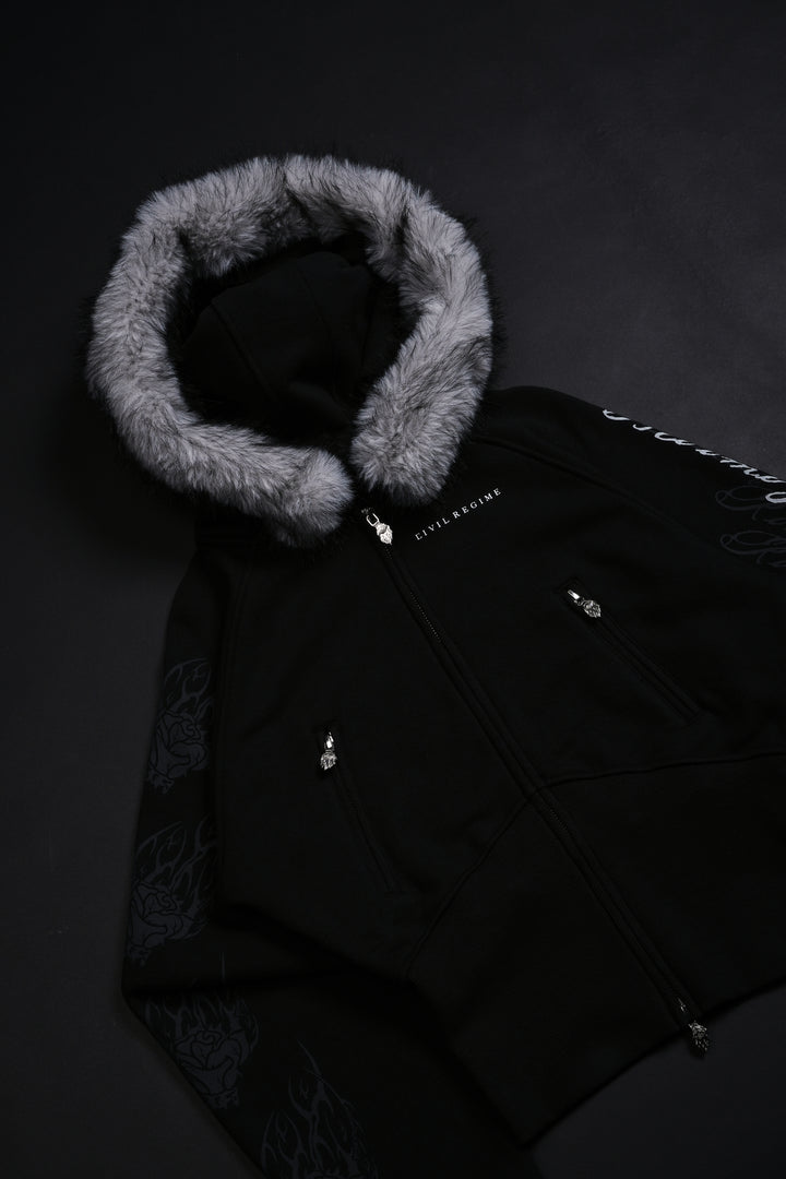 Deadly Alliance Angel Crop Fur Zip Up Hoodie in Black