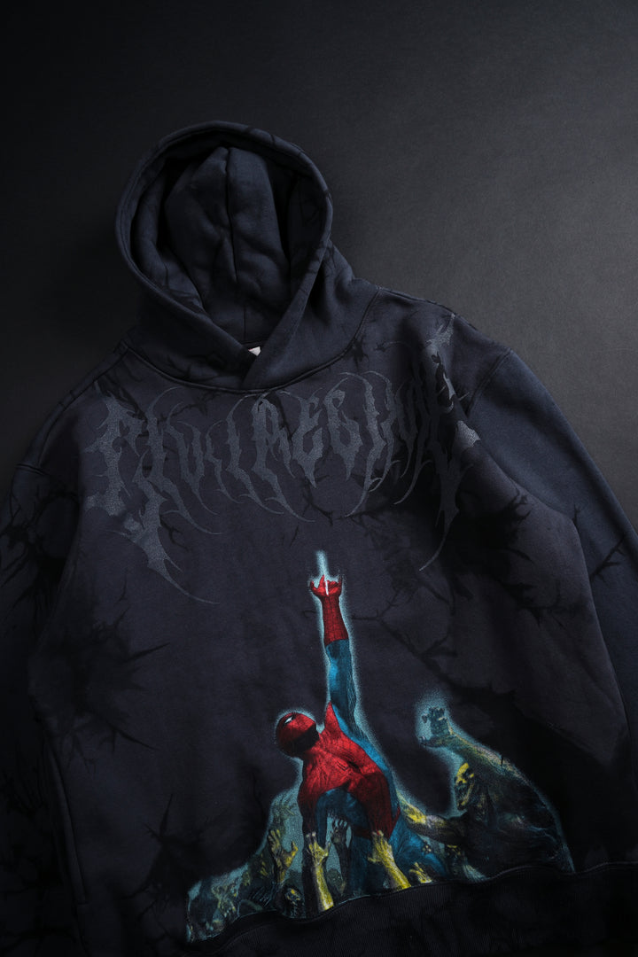 Zombie Spiderman Chaos Hoodie in Noir Wash