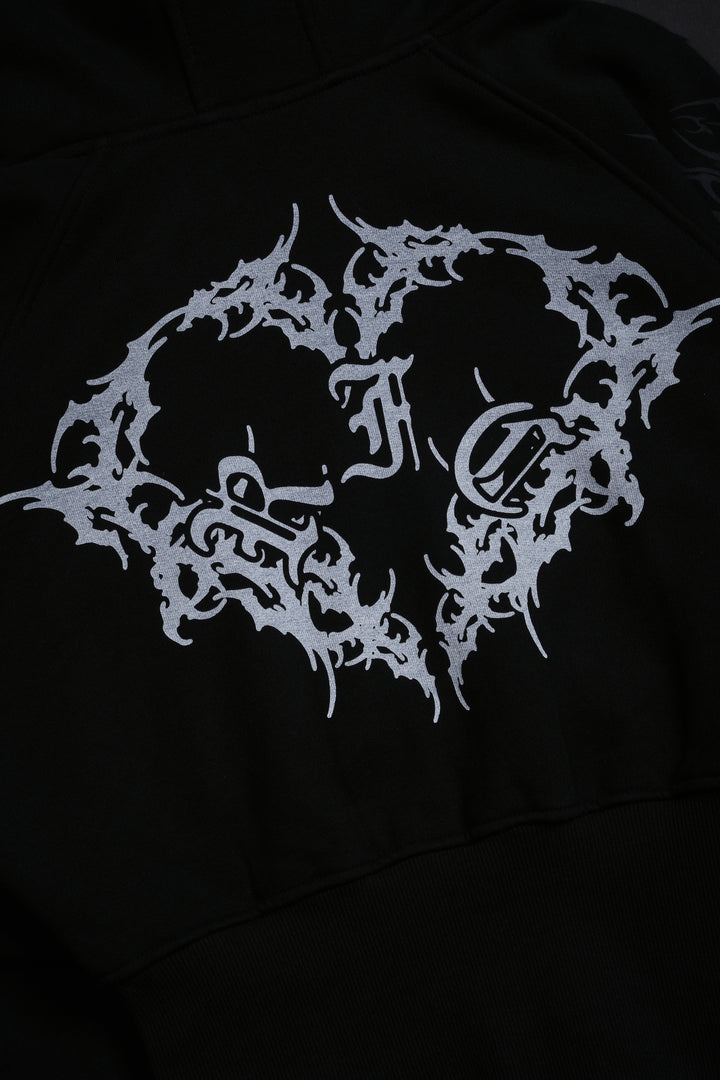 Deadly Alliance Angel Crop Fur Zip Up Hoodie in Black