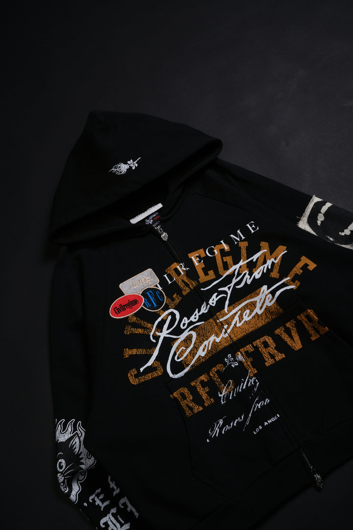 No. 08 Faith Destroy Zip Hoodie in Black