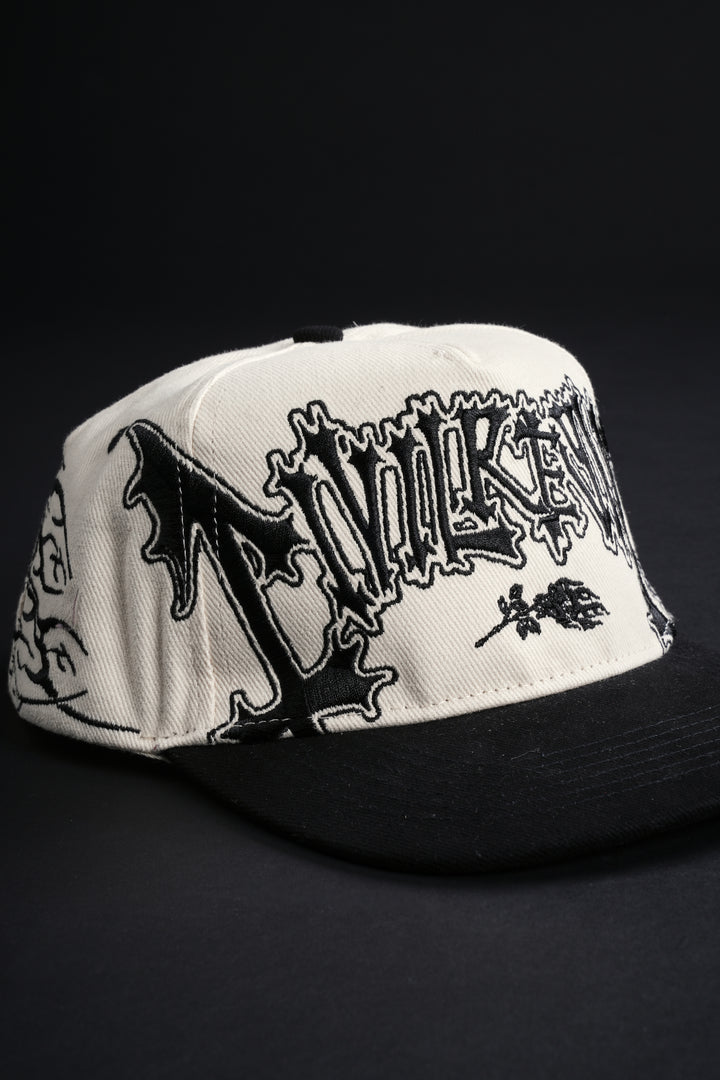 Roses And Bones 5 Panel Snapback Hat in Butter/Black