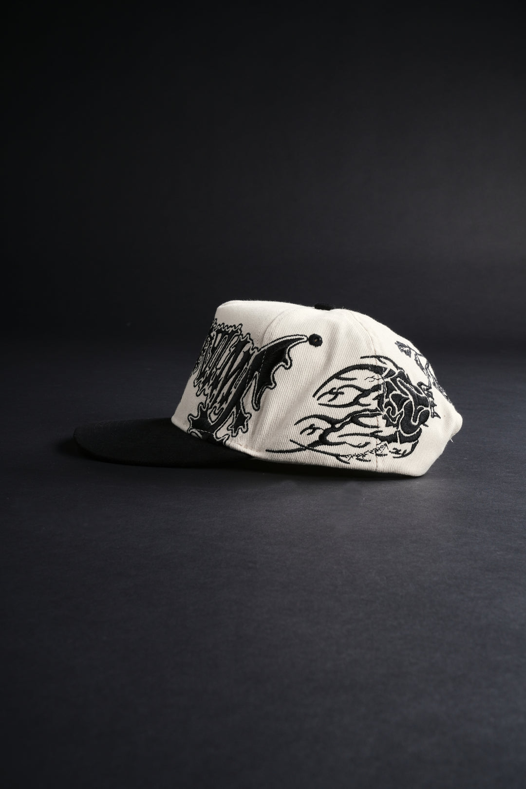 Roses And Bones 5 Panel Snapback Hat in Butter/Black