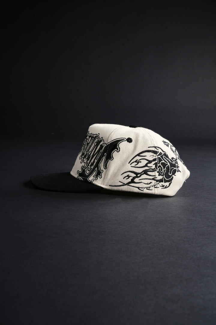 Roses And Bones 5 Panel Snapback Hat in Butter/Black