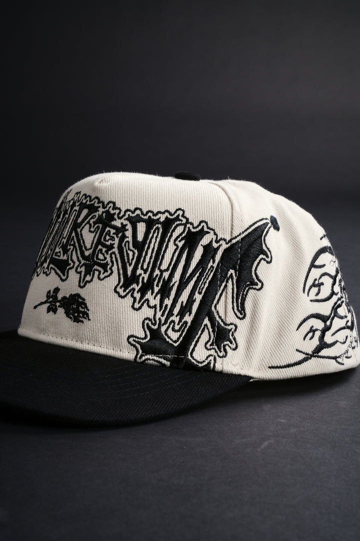Roses And Bones 5 Panel Snapback Hat in Butter/Black