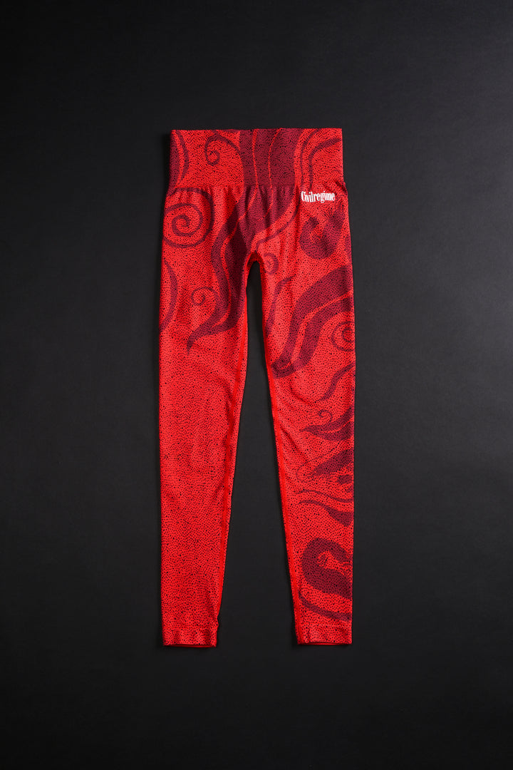 Kelly Seamless Scrunch Leggings in Red Chaos Print