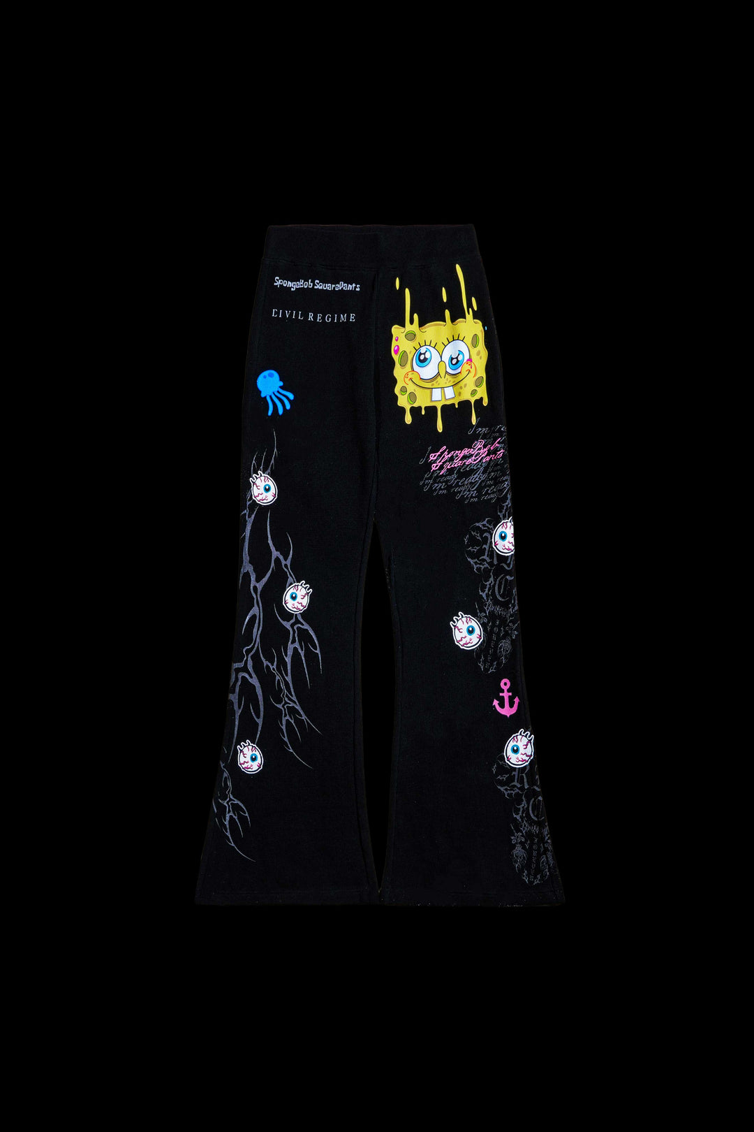 Doom Lagoon Waffle Thermal Flared Leggings in Black
