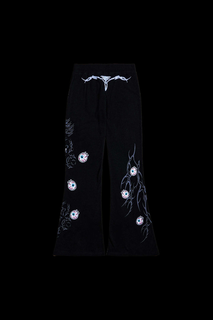 Doom Lagoon Waffle Thermal Flared Leggings in Black
