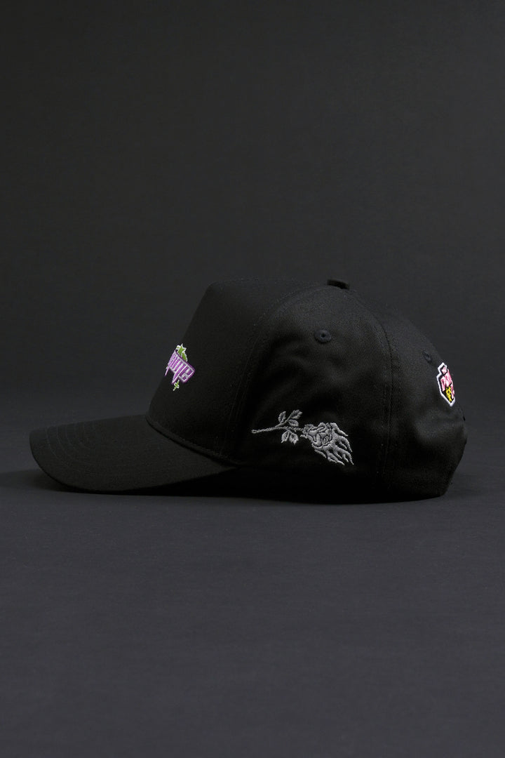 Blossom's Halo 5 Panel Strapback Hat in Black