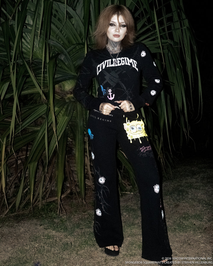 Doom Lagoon Waffle Thermal Flared Leggings in Black