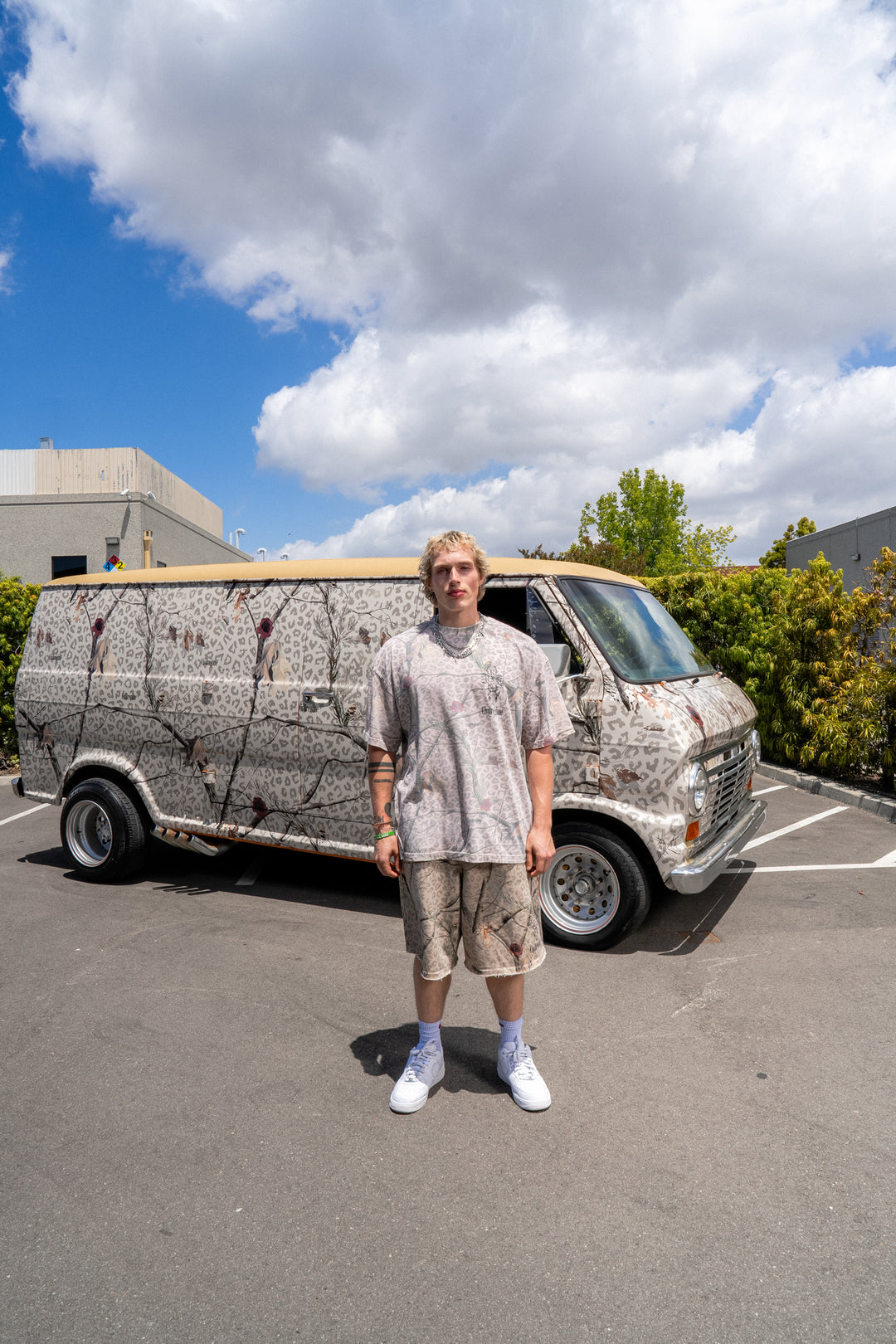Concrete Sin American Classic Oversized Tee in Sun Wash Real Leopard Camo