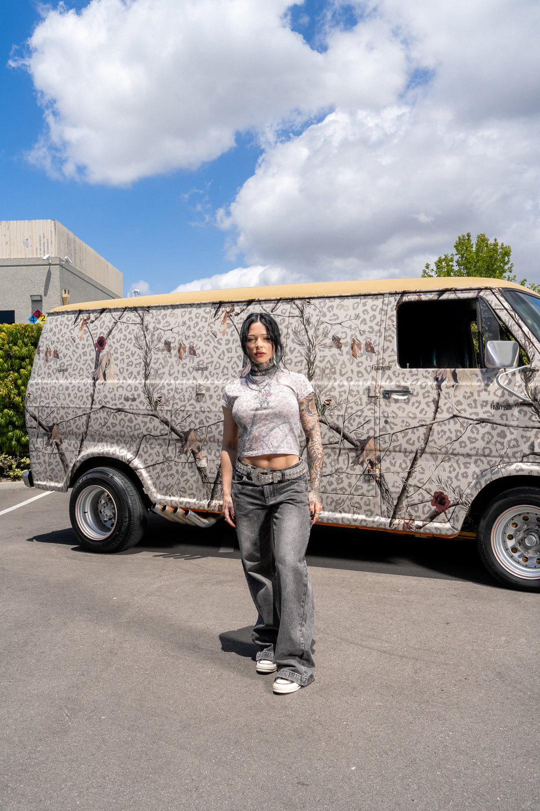 Concrete Sin Baby Tee in Sun Wash Real Leopard Camo