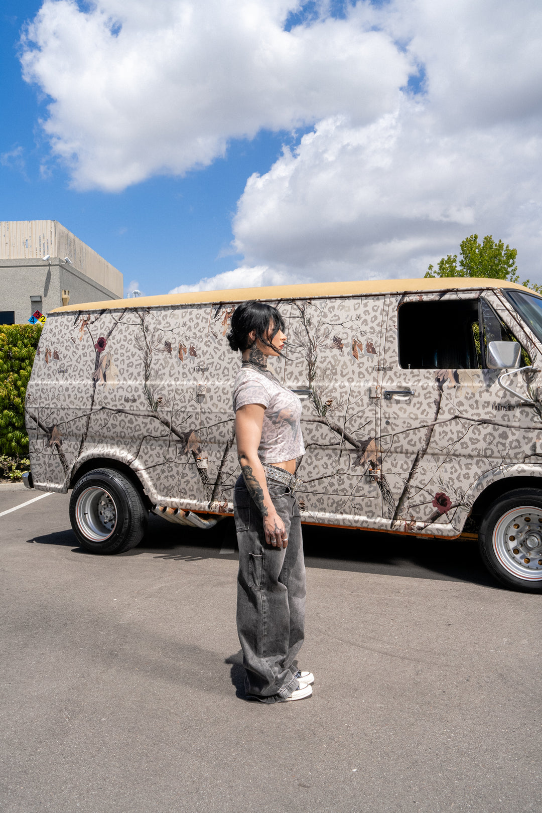 Concrete Sin Baby Tee in Sun Wash Real Leopard Camo