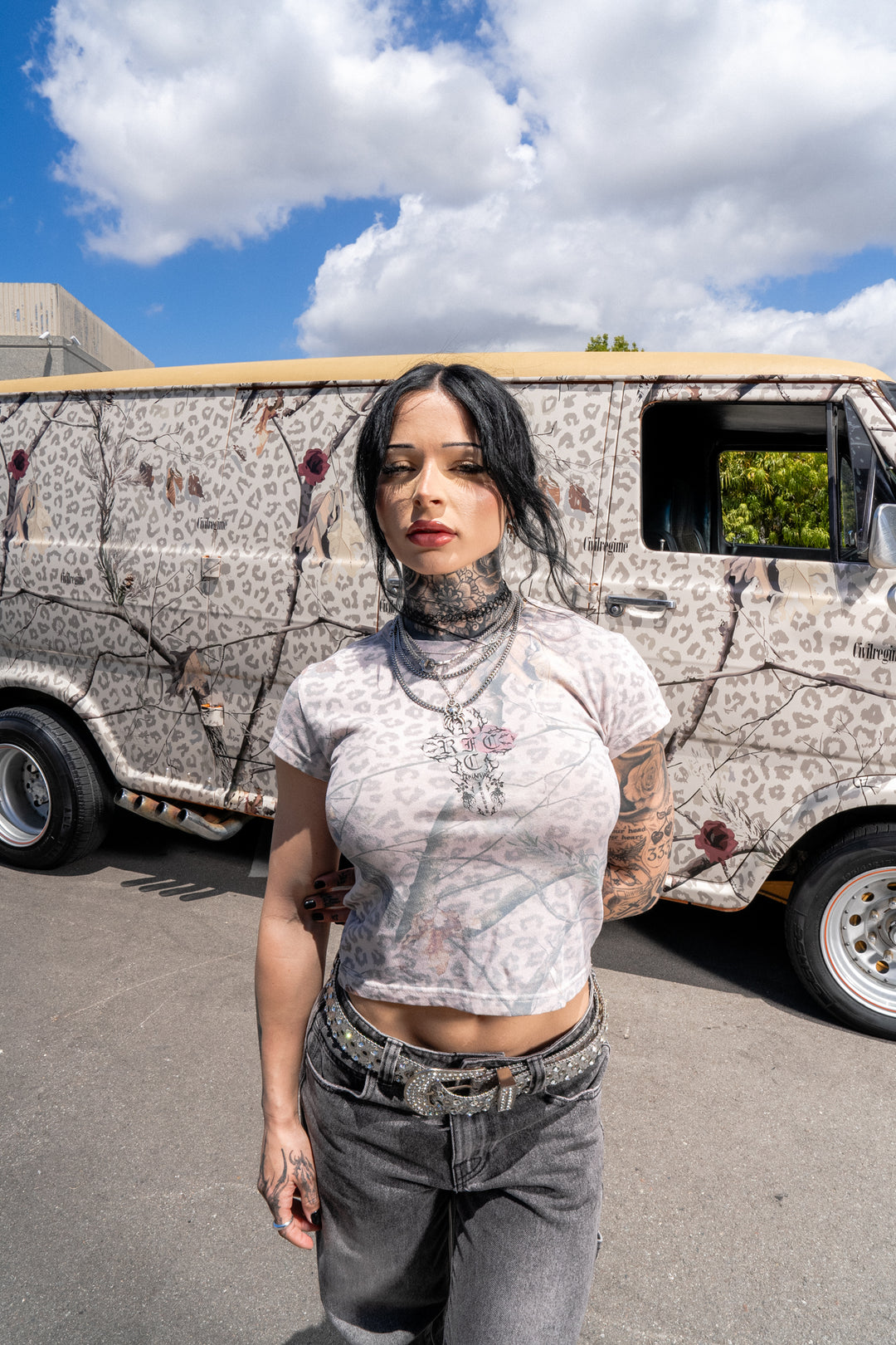 Concrete Sin Baby Tee in Sun Wash Real Leopard Camo