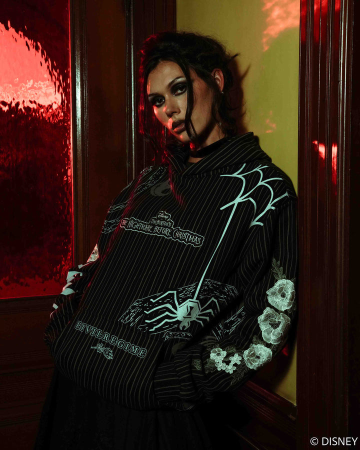 Spiral Chaos Indie Rose Hoodie in Pinstripe Print