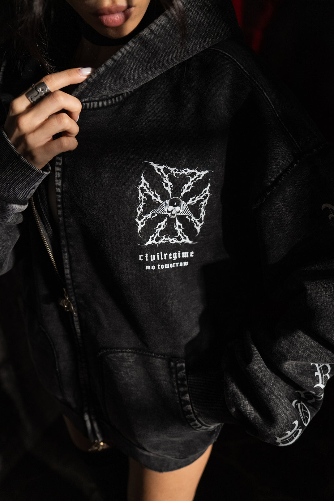 Iron Skull Civil Zip Up Hoodie in Black
