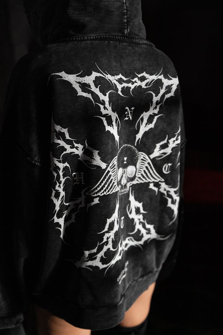 Iron Skull Civil Zip Up Hoodie in Black
