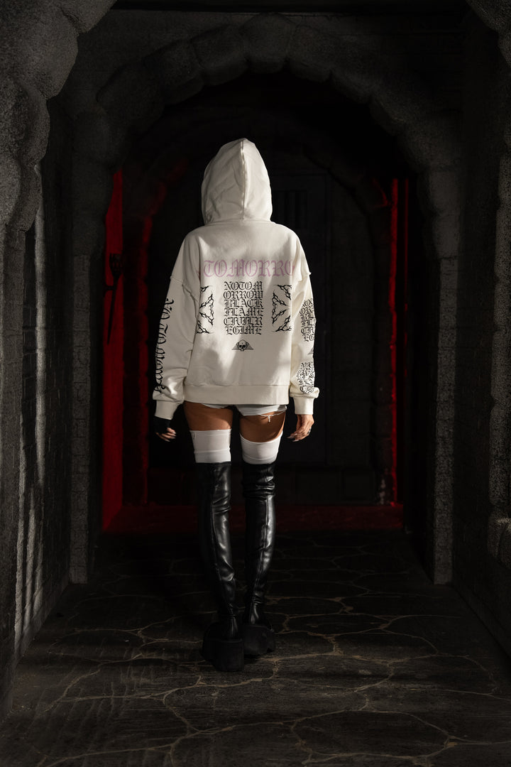 Crawling Out Civil Zip Up Hoodie in Bleached Ivory