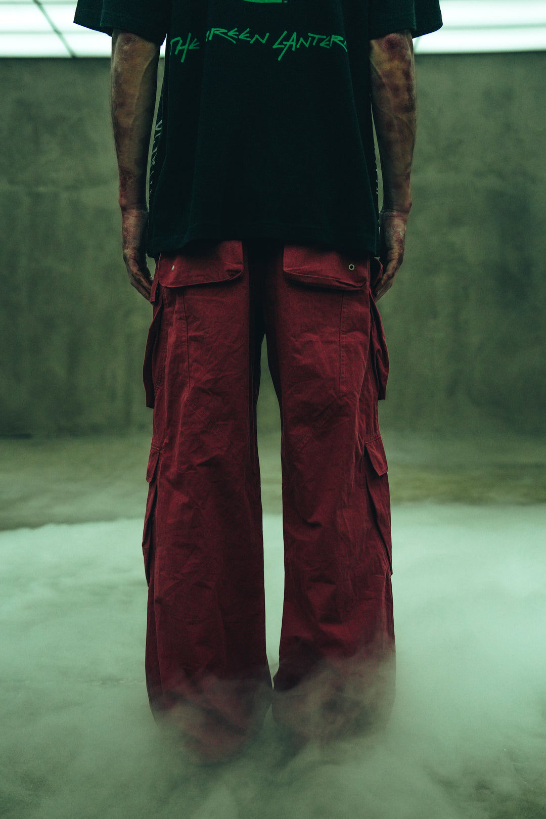Fallen Rose Ultra Wide Leg Cargo Pants in Burgundy