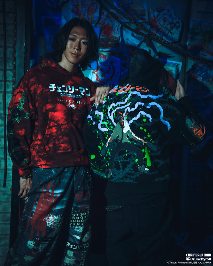 Chainsaw Forever Rose Hoodie in Black/Red Marble Wash