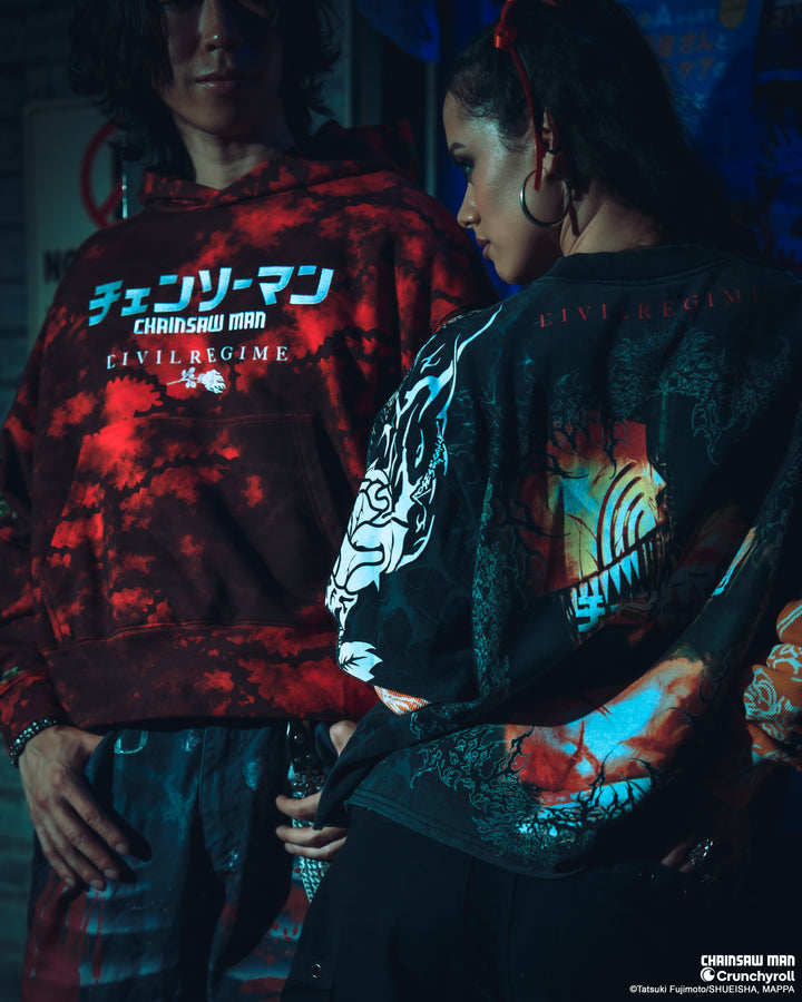Chainsaw Forever Rose Hoodie in Black/Red Marble Wash
